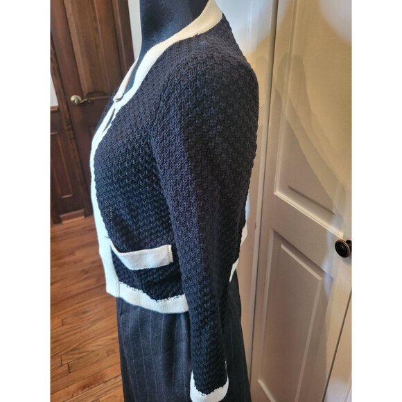 Black/Ivory Chunky Knit Open Blazer S Tailored Minimalist Old Money Lady Jacket - Picture 7 of 9